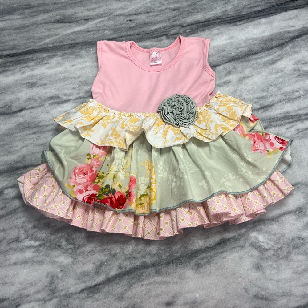 Giggle Moon Pink and Yellow Baby Dress Size 18 Months